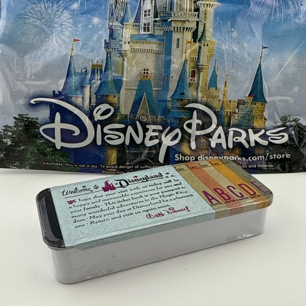 Disneyland 70th Exclusive Disney Parks Mints Candy‎ Metal Ticket Book Tin & Bag